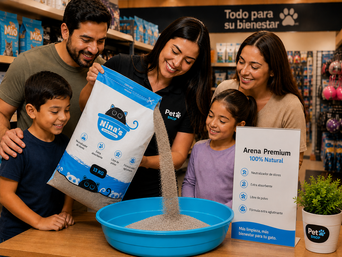 Familia comprando arena Nina's